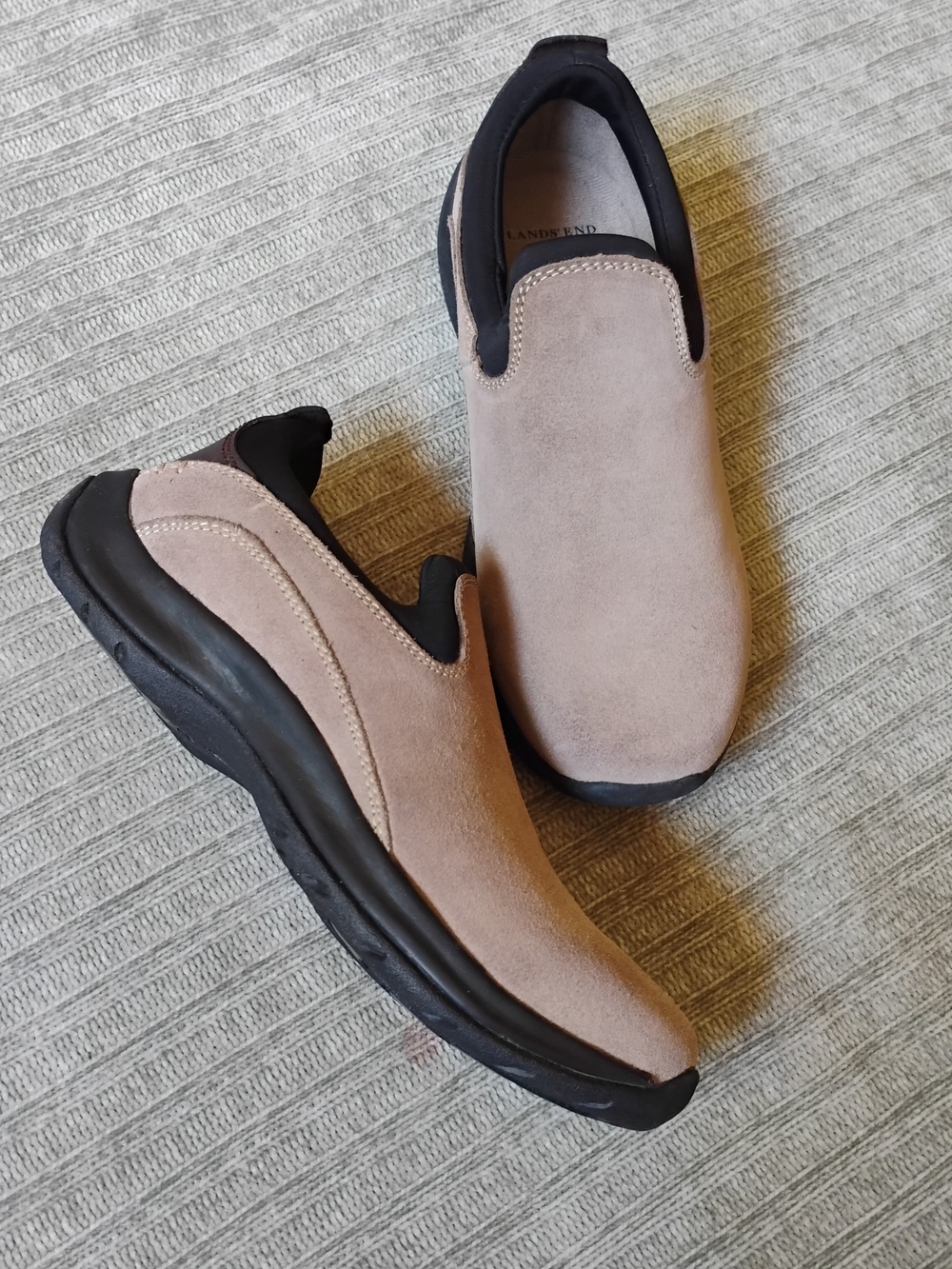 Lands' End Tan Suede All Weather Slip On Mocs Shoes Size 7B